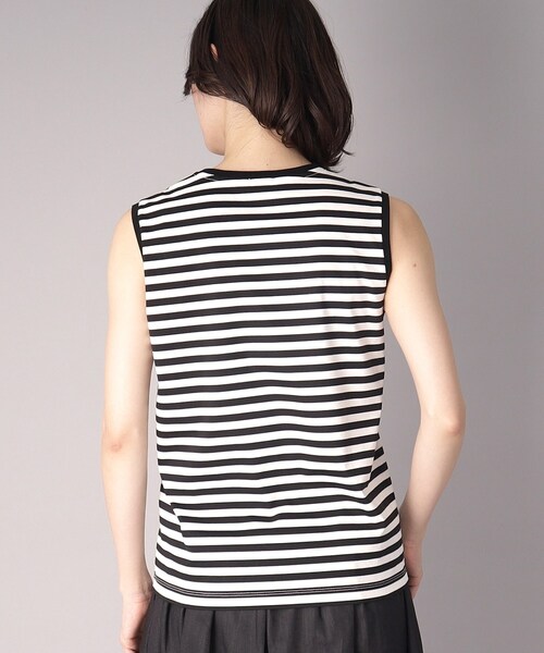 DRESSTERIOR（ドレステリア）の「【接触冷感/抗菌防臭/消臭】アイスクリアコットンボーダーノースリーブ（Tシャツ/カットソー・レディース・ブラック系2・34/36/38）」の15枚目の写真
