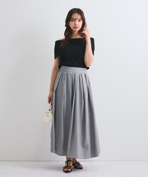 QUEENS COURT（クイーンズコート）の「サッカータックギャザースカート≪手洗い可能≫（スカート・レディース・オフホワイト/ブラック系その他/ブラック・M）」の9枚目の写真