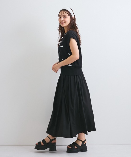 QUEENS COURT（クイーンズコート）の「サッカータックギャザースカート≪手洗い可能≫（スカート・レディース・オフホワイト/ブラック系その他/ブラック・M）」の11枚目の写真