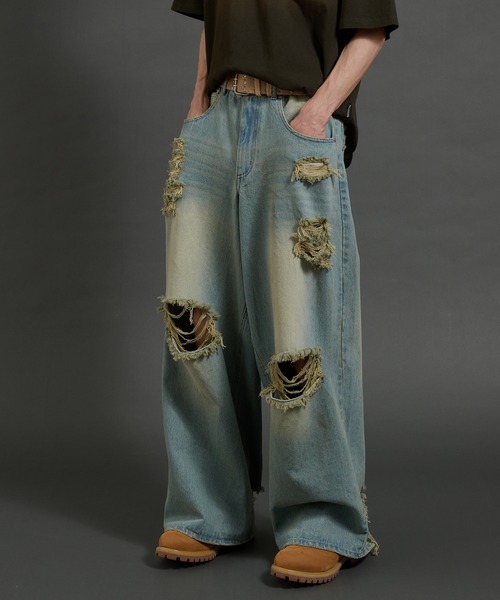 セール】ヘビーウォッシュ クラッシュデニムパンツ（デニムパンツ