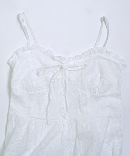 shopnikoniko（ショップニコニコ）の「キャミワンピース ミニ丈 レース  チュニック キャミソール ワンピース 低身長 パンチングキャミチュニック（チュニック・レディース・ホワイト・フリー）」の14枚目の写真