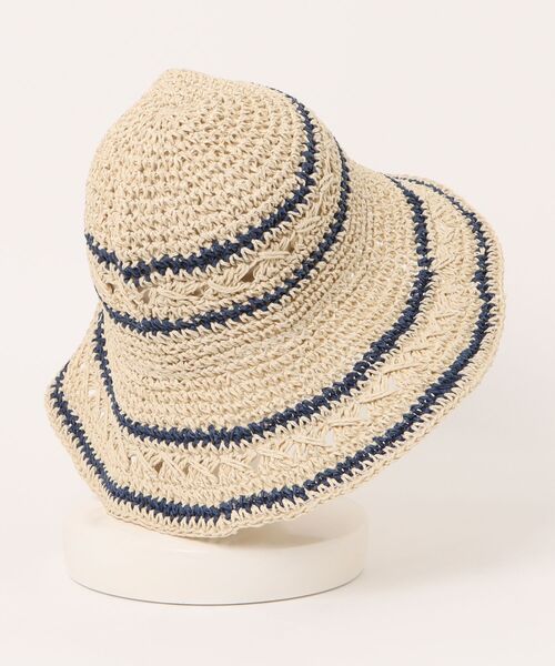VIBGYOR（ヴィブジョー）の「pur chouchou/クロシェ編み ボーダー 麦わら ペーパーハット P4466（ハット・レディース・ブラウン/ベージュ・FREE）」の9枚目の写真