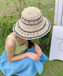 VIBGYOR | pur chouchou/クロシェ編み ボーダー 麦わら ペーパーハット P4466(ハット)