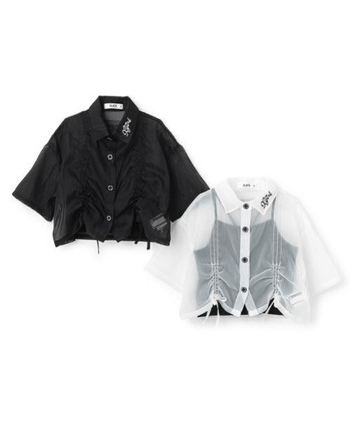 X-girl Stages（エックスガールステージス）の「ルーシングシアー半袖シャツ（シャツ/ブラウス・キッズ・ブラック/オフホワイト・140cm/130cm/120cm/110cm）」の7枚目の写真