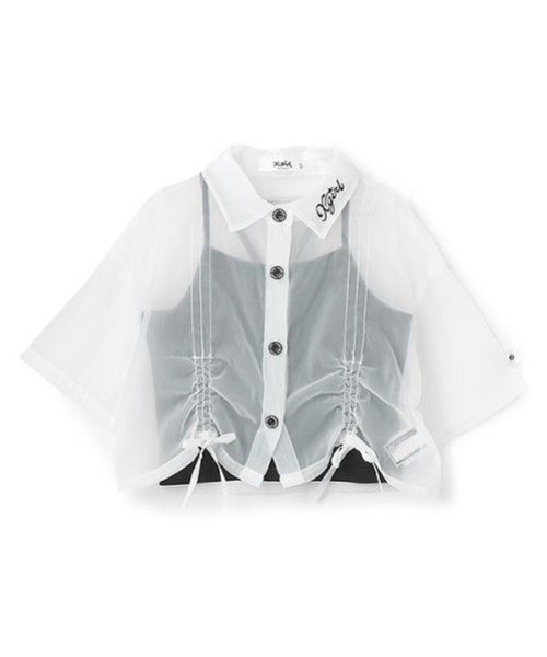 X-girl Stages（エックスガールステージス）の「ルーシングシアー半袖シャツ（シャツ/ブラウス・キッズ・ブラック/オフホワイト・140cm/130cm/120cm/110cm）」の8枚目の写真