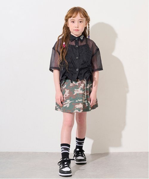 X-girl Stages（エックスガールステージス）の「ルーシングシアー半袖シャツ（シャツ/ブラウス・キッズ・ブラック/オフホワイト・140cm/130cm/120cm/110cm）」の10枚目の写真