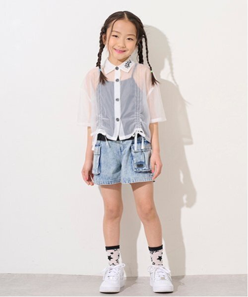 X-girl Stages（エックスガールステージス）の「ルーシングシアー半袖シャツ（シャツ/ブラウス・キッズ・ブラック/オフホワイト・140cm/130cm/120cm/110cm）」の12枚目の写真