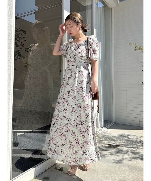 【himawari】 レーヨンカシュクールプリントワンピース セール】【00サイズあり】レーヨンカシュクールプリント