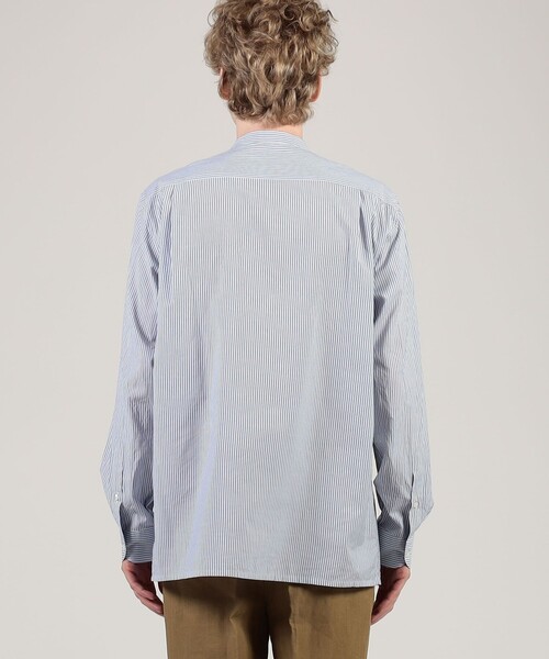 セール】コットンシルク バンドカラー ロングスリーブシャツ