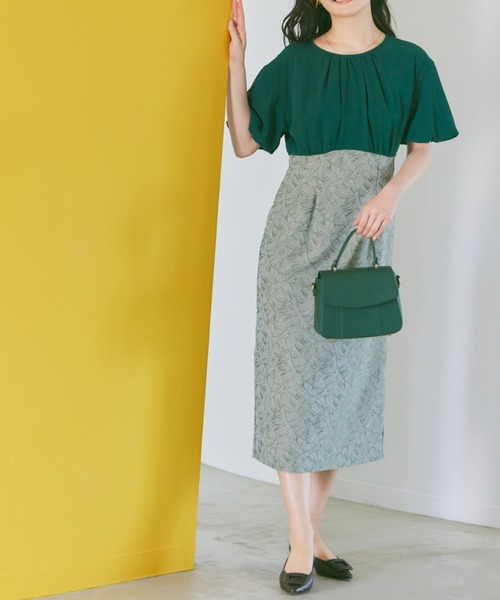 COHINA☆45%OFF!ジャカードドッキングワンピース cahoさんコラボ】シフォンドッキングオールインワン-short