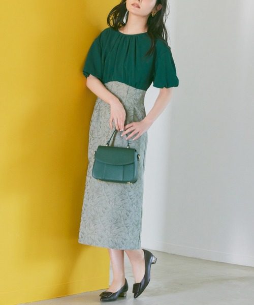 COHINA☆45%OFF!ジャカードドッキングワンピース セール】ジャカードドッキングワンピース 【低身長・小柄女性