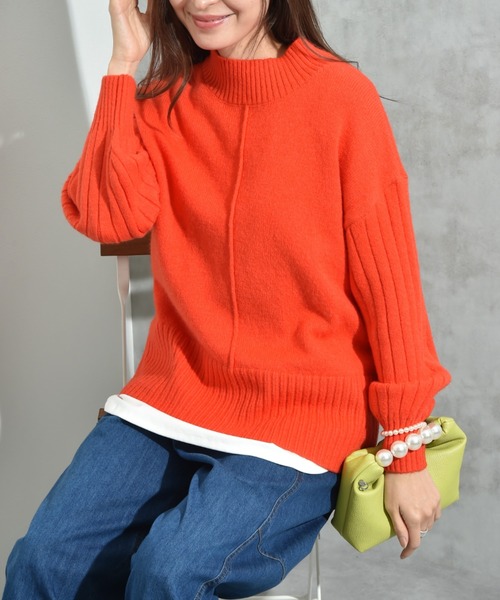 INTERPLANET(インタープラネット)の「7G袖ワイドリブハイネックプルオーバー(ニット/セーター・レディース・ブラック/グリーン/ベージュ/オレンジ/ブルー・FREE)」の5枚目の写真