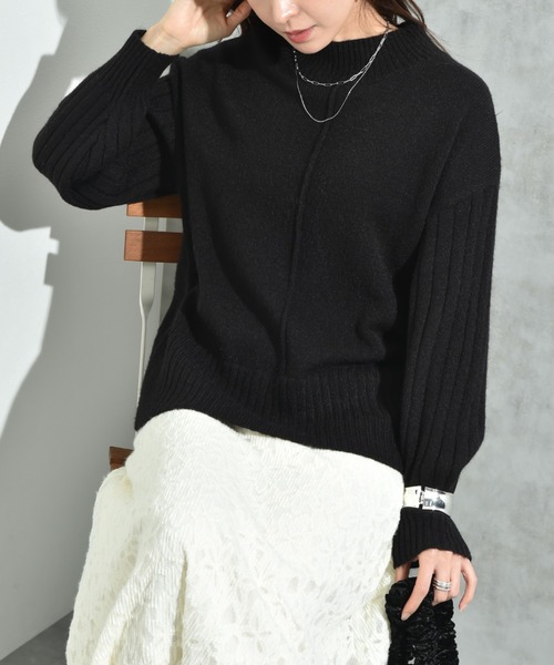 INTERPLANET(インタープラネット)の「7G袖ワイドリブハイネックプルオーバー(ニット/セーター・レディース・ブラック/グリーン/ベージュ/オレンジ/ブルー・FREE)」の1枚目の写真