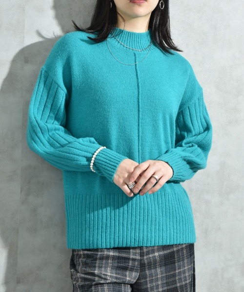 INTERPLANET(インタープラネット)の「7G袖ワイドリブハイネックプルオーバー(ニット/セーター・レディース・ブラック/グリーン/ベージュ/オレンジ/ブルー・FREE)」の21枚目の写真