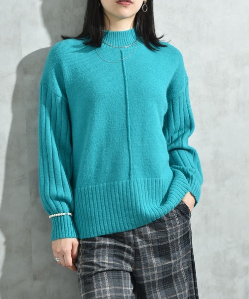 INTERPLANET(インタープラネット)の「7G袖ワイドリブハイネックプルオーバー(ニット/セーター・レディース・ブラック/グリーン/ベージュ/オレンジ/ブルー・FREE)」の19枚目の写真