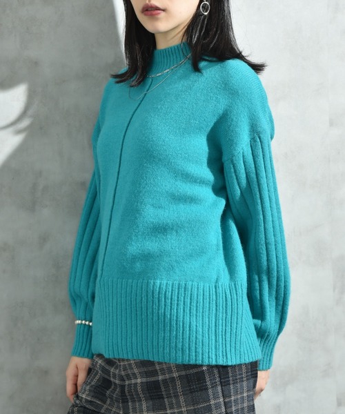 INTERPLANET(インタープラネット)の「7G袖ワイドリブハイネックプルオーバー(ニット/セーター・レディース・ブラック/グリーン/ベージュ/オレンジ/ブルー・FREE)」の20枚目の写真