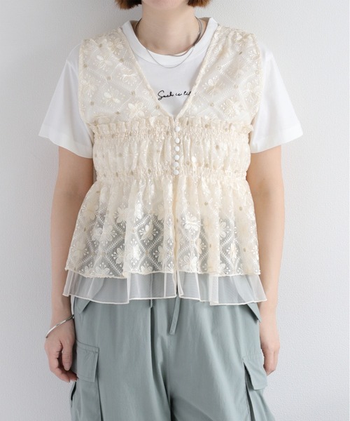 cepo（セポ）の「チュールレース刺繍ビスチェ（シャツ/ブラウス・レディース・オフホワイト/ブラック・M）」の18枚目の写真