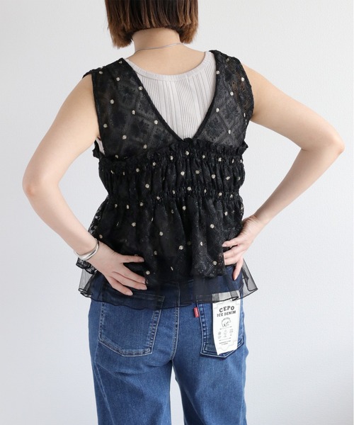 cepo（セポ）の「チュールレース刺繍ビスチェ（シャツ/ブラウス・レディース・オフホワイト/ブラック・M）」の10枚目の写真
