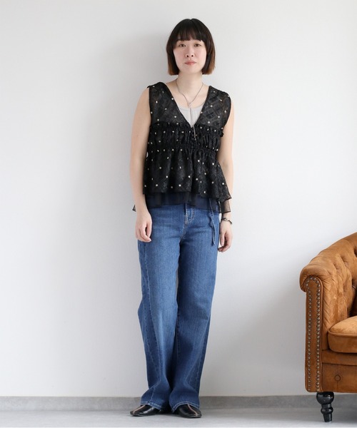 cepo（セポ）の「チュールレース刺繍ビスチェ（シャツ/ブラウス・レディース・オフホワイト/ブラック・M）」の3枚目の写真