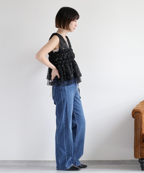 cepo（セポ）の「チュールレース刺繍ビスチェ（シャツ/ブラウス・レディース・オフホワイト/ブラック・M）」の6枚目の写真