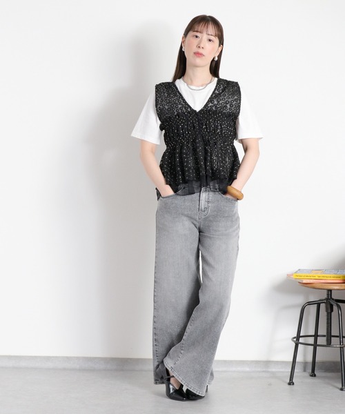 cepo(セポ)の「チュールレースフラワー刺繍ビスチェ(シャツ/ブラウス・レディース・オフホワイト/ブラック・M)」の15枚目の写真