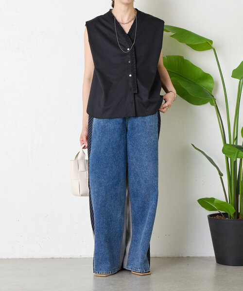 Jena espace merveilleux（ジェナ　エスパスメルヴェイユ）の「フロントフリルブラウス（シャツ/ブラウス・レディース・チャコールグレー/ブルー・FREE）」の4枚目の写真