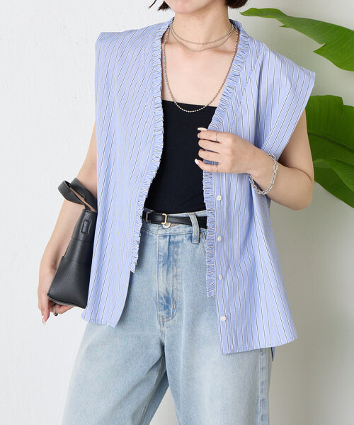 Jena espace merveilleux（ジェナ　エスパスメルヴェイユ）の「フロントフリルブラウス（シャツ/ブラウス・レディース・チャコールグレー/ブルー・FREE）」の14枚目の写真