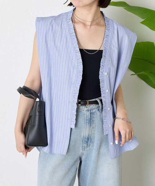 Jena espace merveilleux（ジェナ　エスパスメルヴェイユ）の「フロントフリルブラウス（シャツ/ブラウス・レディース・チャコールグレー/ブルー・FREE）」の15枚目の写真