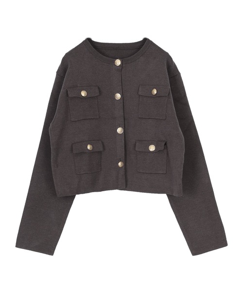 UR'S（ユアーズ）の「ゴールド釦ニットカーディガン/ジャケット（ノーカラージャケット・レディース・アイボリー/ブラック/グレー系その他・S/L/M）」の7枚目の写真