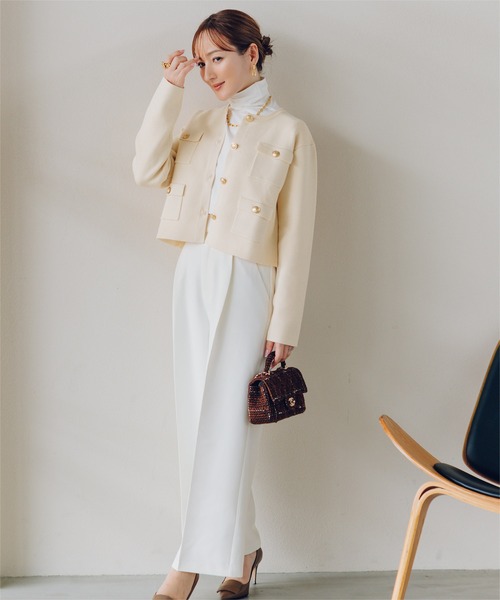 UR'S（ユアーズ）の「ゴールド釦ニットカーディガン/ジャケット（ノーカラージャケット・レディース・アイボリー/ブラック/グレー系その他・S/L/M）」の19枚目の写真