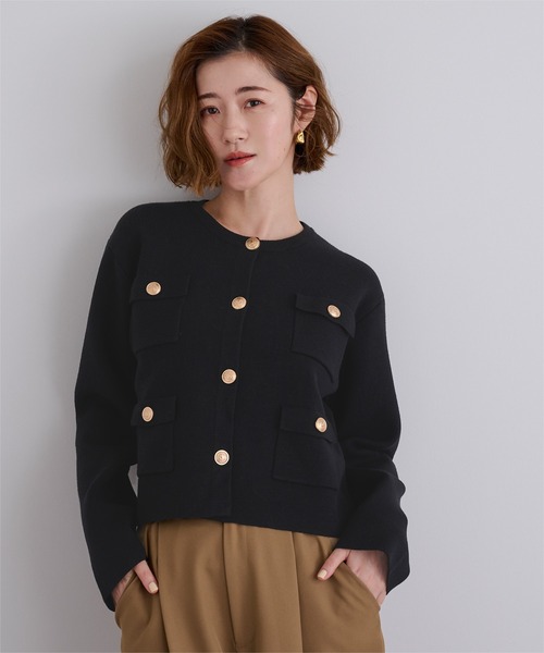 UR'S（ユアーズ）の「ゴールド釦ニットカーディガン/ジャケット（ノーカラージャケット・レディース・アイボリー/ブラック/グレー系その他・S/L/M）」の12枚目の写真