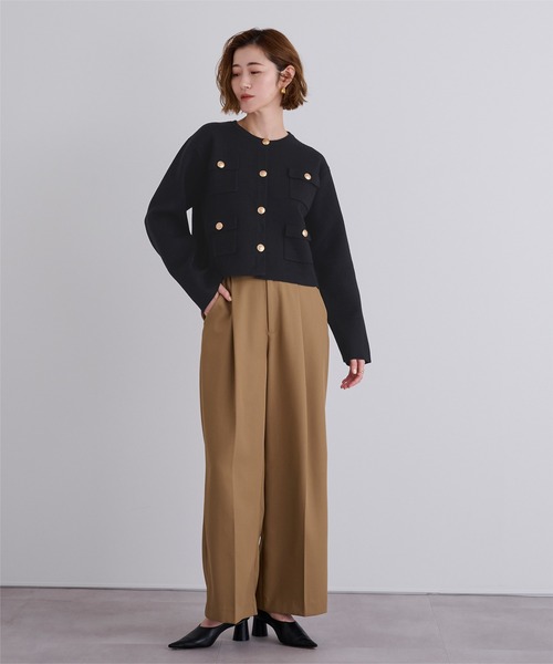 UR'S（ユアーズ）の「ゴールド釦ニットカーディガン/ジャケット（ノーカラージャケット・レディース・アイボリー/ブラック/グレー系その他・S/L/M）」の14枚目の写真