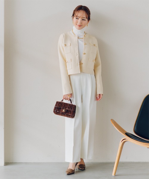 UR'S（ユアーズ）の「ゴールド釦ニットカーディガン/ジャケット（ノーカラージャケット・レディース・アイボリー/ブラック/グレー系その他・S/L/M）」の22枚目の写真