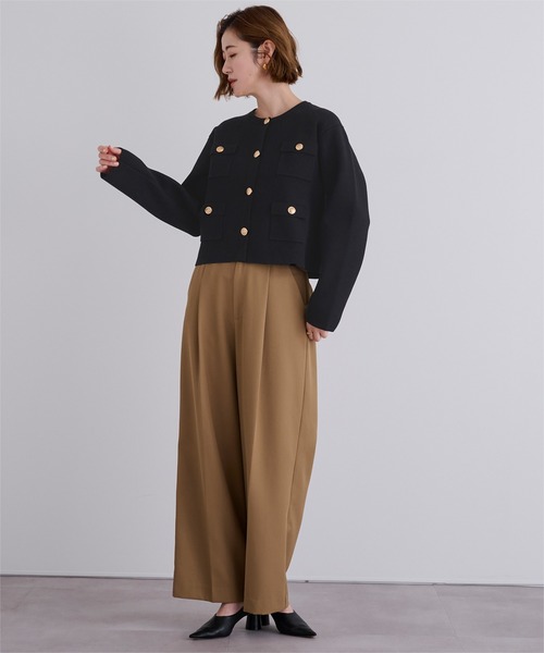 UR'S（ユアーズ）の「ゴールド釦ニットカーディガン/ジャケット（ノーカラージャケット・レディース・アイボリー/ブラック/グレー系その他・S/L/M）」の10枚目の写真