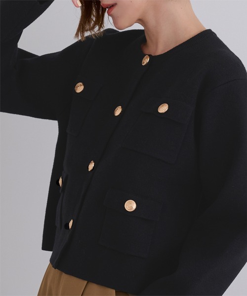 UR'S（ユアーズ）の「ゴールド釦ニットカーディガン/ジャケット（ノーカラージャケット・レディース・アイボリー/ブラック/グレー系その他・S/L/M）」の13枚目の写真