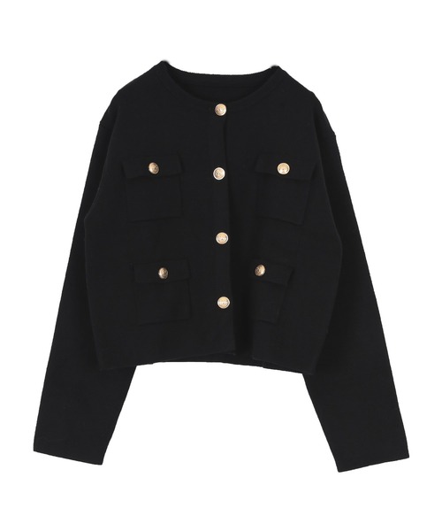 UR'S（ユアーズ）の「ゴールド釦ニットカーディガン/ジャケット（ノーカラージャケット・レディース・アイボリー/ブラック/グレー系その他・S/L/M）」の8枚目の写真