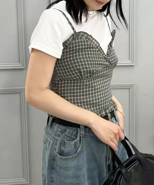 mebole（メボレ）の「レトロチェックキャミソール（キャミソール・レディース・ブラック/グリーン・FREE）」の18枚目の写真
