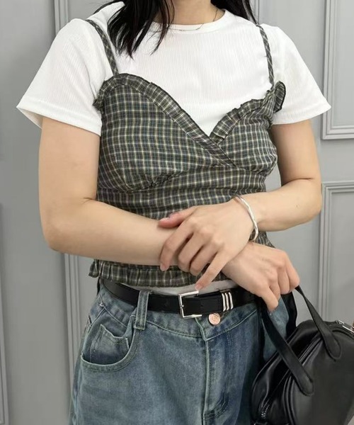 mebole（メボレ）の「レトロチェックキャミソール（キャミソール・レディース・ブラック/グリーン・FREE）」の20枚目の写真