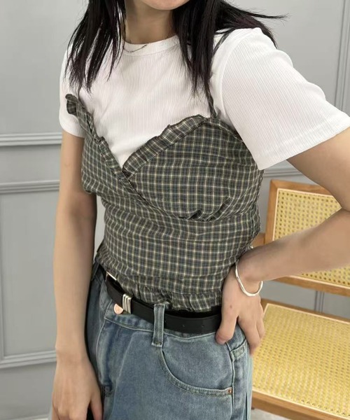 mebole（メボレ）の「レトロチェックキャミソール（キャミソール・レディース・ブラック/グリーン・FREE）」の21枚目の写真