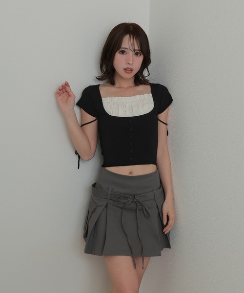 トップス Mee 2color 】サイドラインリボンレーストップス ／ side line