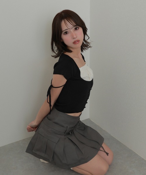 M DOLLY（エムドリー）の「*M DOLLY original* ribbon strap dreamy tops/リボンストラップドリーミートップス（ニット/セーター・レディース・ベージュ/ライトブルー/ブラック・FREE）」の7枚目の写真