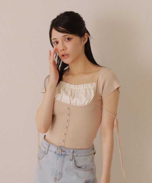 M DOLLY（エムドリー）の「*M DOLLY original* ribbon strap dreamy tops/リボンストラップドリーミートップス（ニット/セーター・レディース・ベージュ/ライトブルー/ブラック・FREE）」の10枚目の写真
