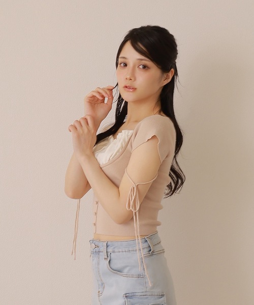 M DOLLY（エムドリー）の「*M DOLLY original* ribbon strap dreamy tops/リボンストラップドリーミートップス（ニット/セーター・レディース・ベージュ/ライトブルー/ブラック・FREE）」の11枚目の写真