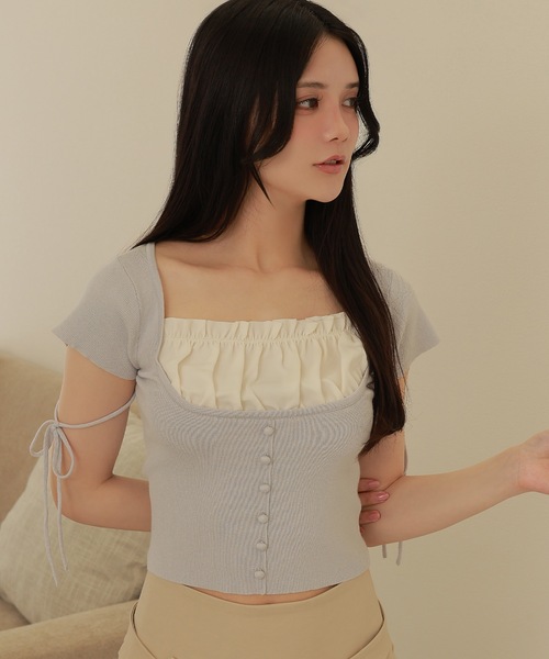 M DOLLY（エムドリー）の「*M DOLLY original* ribbon strap dreamy tops/リボンストラップドリーミートップス（ニット/セーター・レディース・ベージュ/ライトブルー/ブラック・FREE）」の12枚目の写真