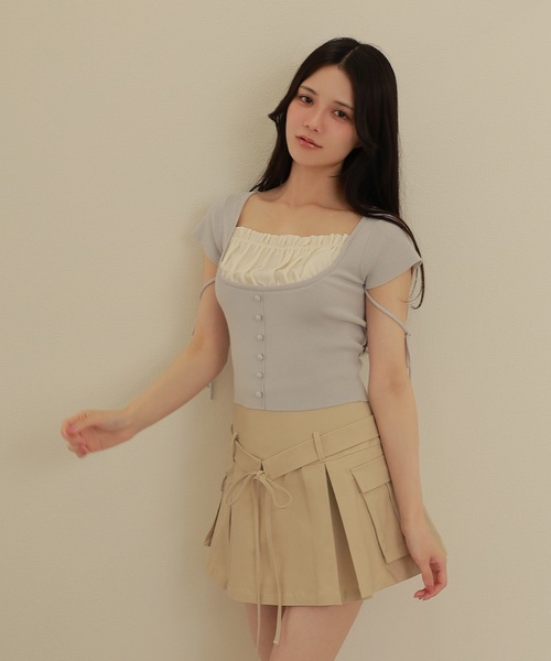 M DOLLY（エムドリー）の「*M DOLLY original* ribbon strap dreamy tops/リボンストラップドリーミートップス（ニット/セーター・レディース・ベージュ/ライトブルー/ブラック・FREE）」の13枚目の写真