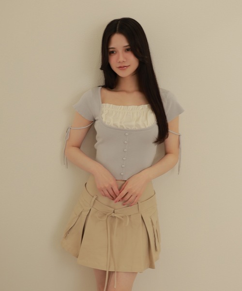 M DOLLY（エムドリー）の「*M DOLLY original* ribbon strap dreamy tops/リボンストラップドリーミートップス（ニット/セーター・レディース・ベージュ/ライトブルー/ブラック・FREE）」の14枚目の写真