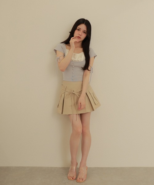 M DOLLY（エムドリー）の「*M DOLLY original* ribbon strap dreamy tops/リボンストラップドリーミートップス（ニット/セーター・レディース・ベージュ/ライトブルー/ブラック・FREE）」の16枚目の写真