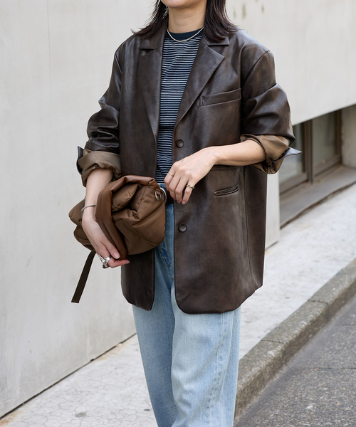 JOURNAL STANDARD（ジャーナルスタンダード）の「フェイクレザー/フェイクスエードジャケット（その他アウター・レディース・ブラウン/キャメル・FREE）」の7枚目の写真