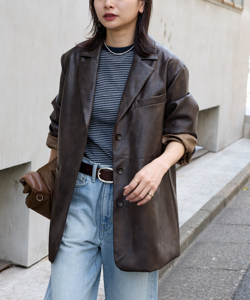 JOURNAL STANDARD（ジャーナルスタンダード）の「フェイクレザー/フェイクスエードジャケット（その他アウター・レディース・ブラウン/キャメル・FREE）」の9枚目の写真