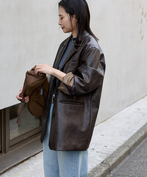 JOURNAL STANDARD（ジャーナルスタンダード）の「フェイクレザー/フェイクスエードジャケット（その他アウター・レディース・ブラウン/キャメル・FREE）」の10枚目の写真